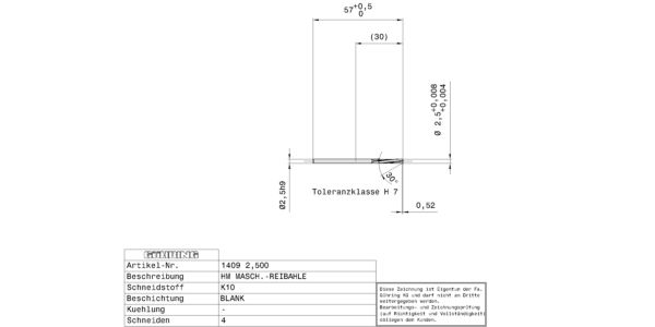 Alargadores para máquinas / Ø 2,500 mm / H7 / ~DIN 8093 / Metal duro / polido